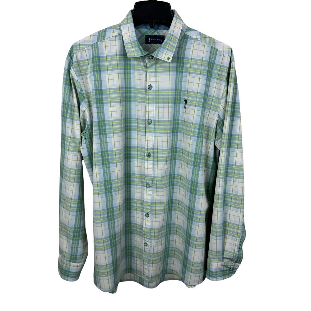 Men's William Murray Green White Plaid Long Sleeve Button Up Casual Golf Shirt L